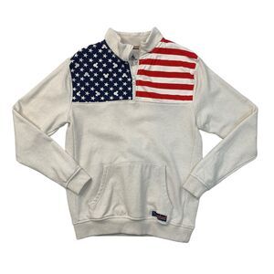 Disney USA Flag Sweater Mens S Small Cream Quarter Zip Patriotic Mickey Mouse